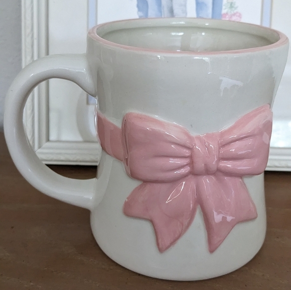 Pink Bow Mug Seeds & Sunshine Coquette Balletcore Ceramic Feminine Girlhood - Picture 2 of 5